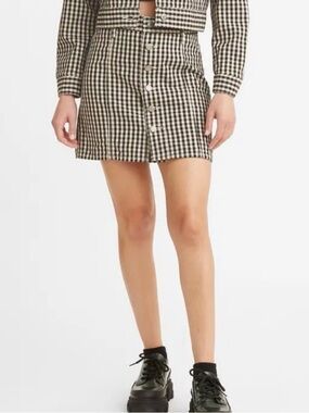 Levi’s Gingham Mini Skirt Black White Button Front Size 29 NWT
